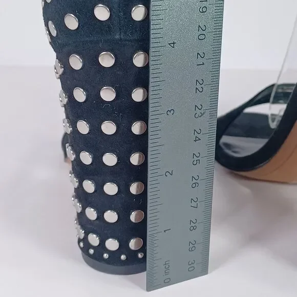 Dolce Vita Size 8 HENDRIX Black Suede Ankle Strap 4" Block Heel Stud Sandals - Picture 5 of 11